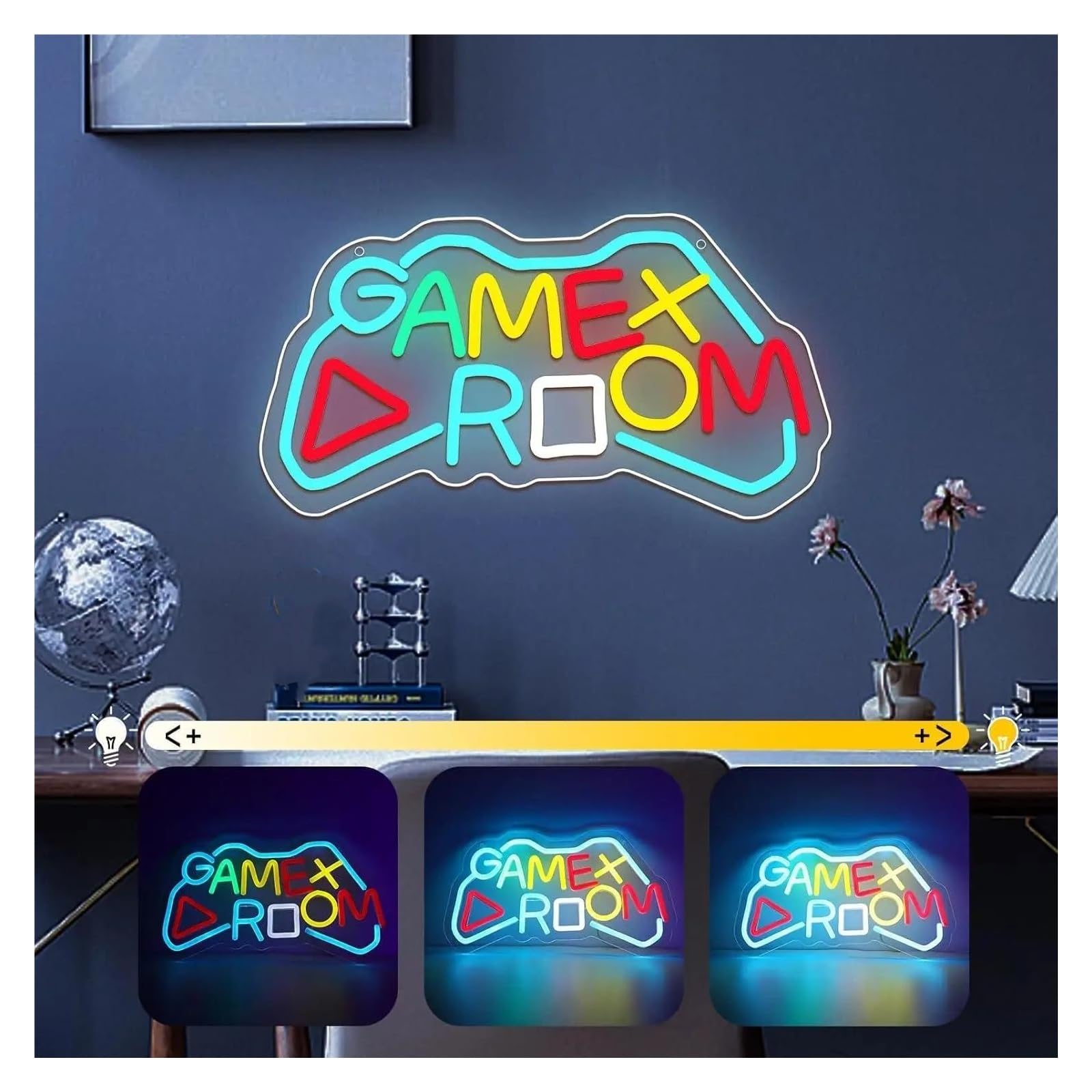 Luci al Neon Da Parete Insegna Al Neon "Game Room" Con Dimmer USB – Decorazione Da Parete A Tema Controller Gaming Per Camere Da Letto, Stanze Di Ragazzi E Adolescenti 15.75x8.52inch