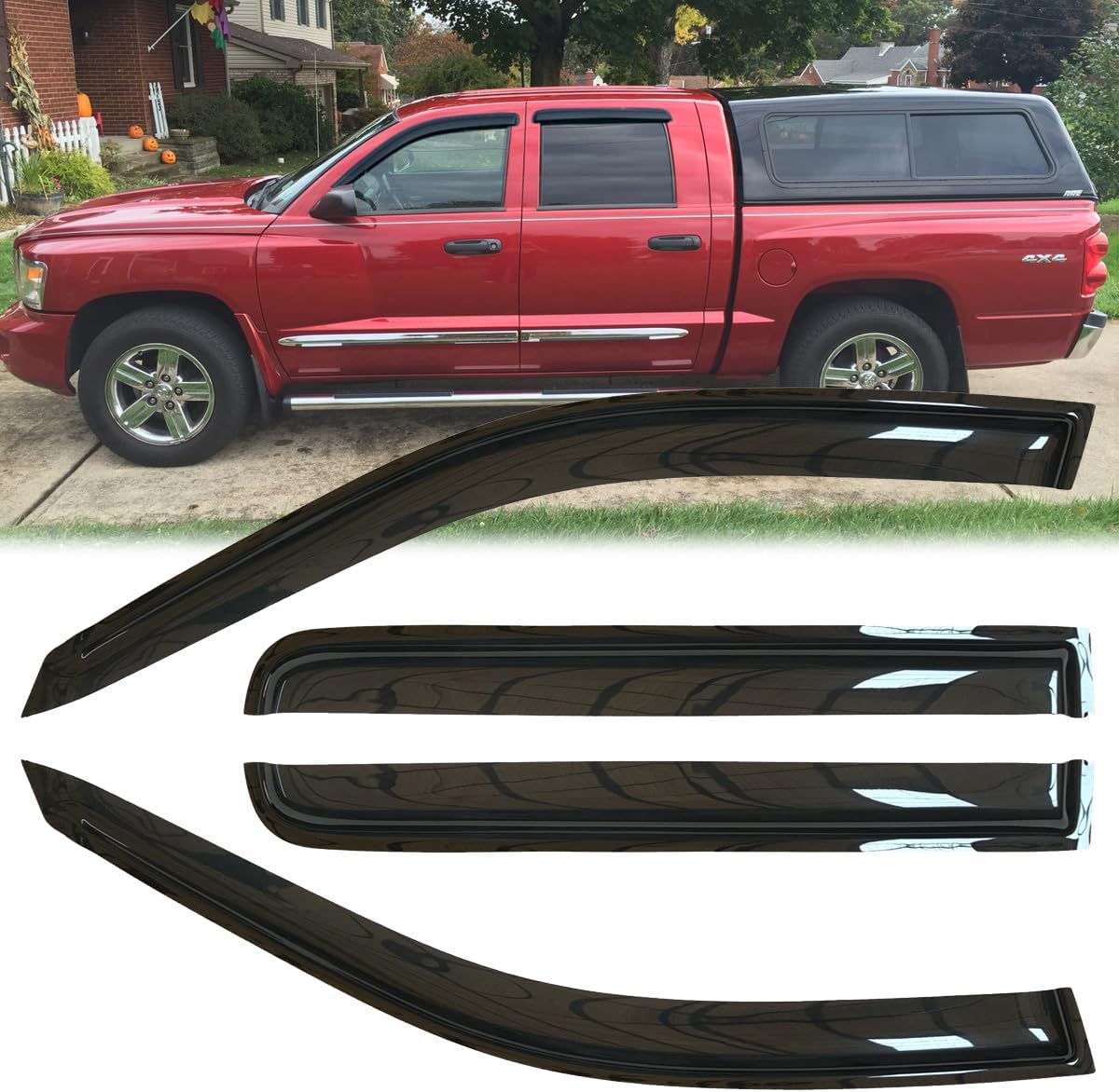 4pcs Original Shatterproof Rainproof Side Window Wind Deflectors for 2005-2011 Dodge Dakota Quad Cab,Rain Guards,Nice Looking Window Visors for Cars,Vent Deflector 94656