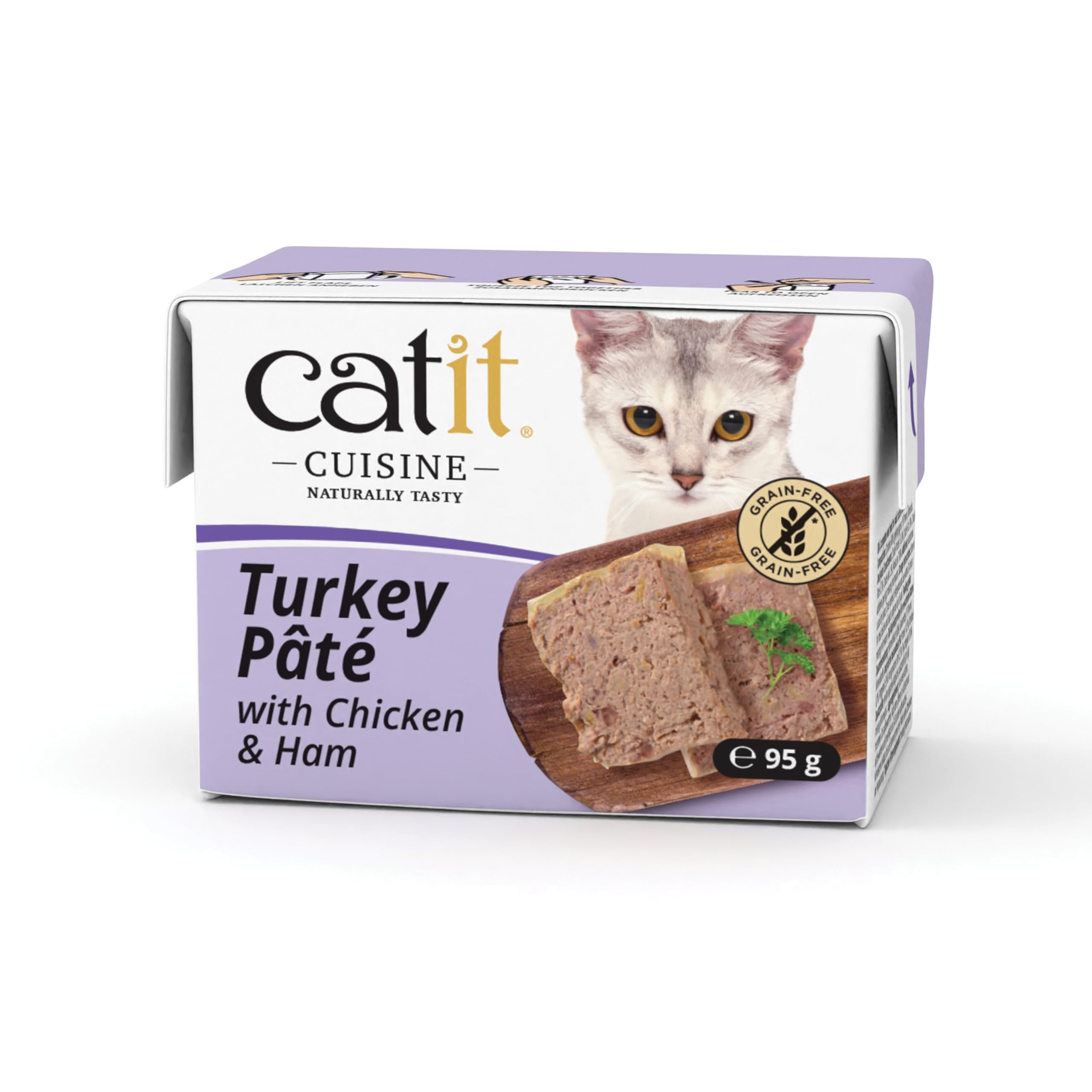 Catit Cuisine Turkey Pâté, Grain Free Wet Cat Food in Gravy, Real Meat Food for Adult Cats, 95g Tetra Pack
