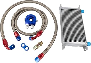 Ölkühler 19 Reihen AN10 Anschluss Set Zusatz Kühlung Extern Oil Cooler Universal Motorkühlung Wasserkühler Ölkühlerkühler Motorölkühler Motorgetriebe Ölkühler mit 2 Ölschlauch Motorkühler