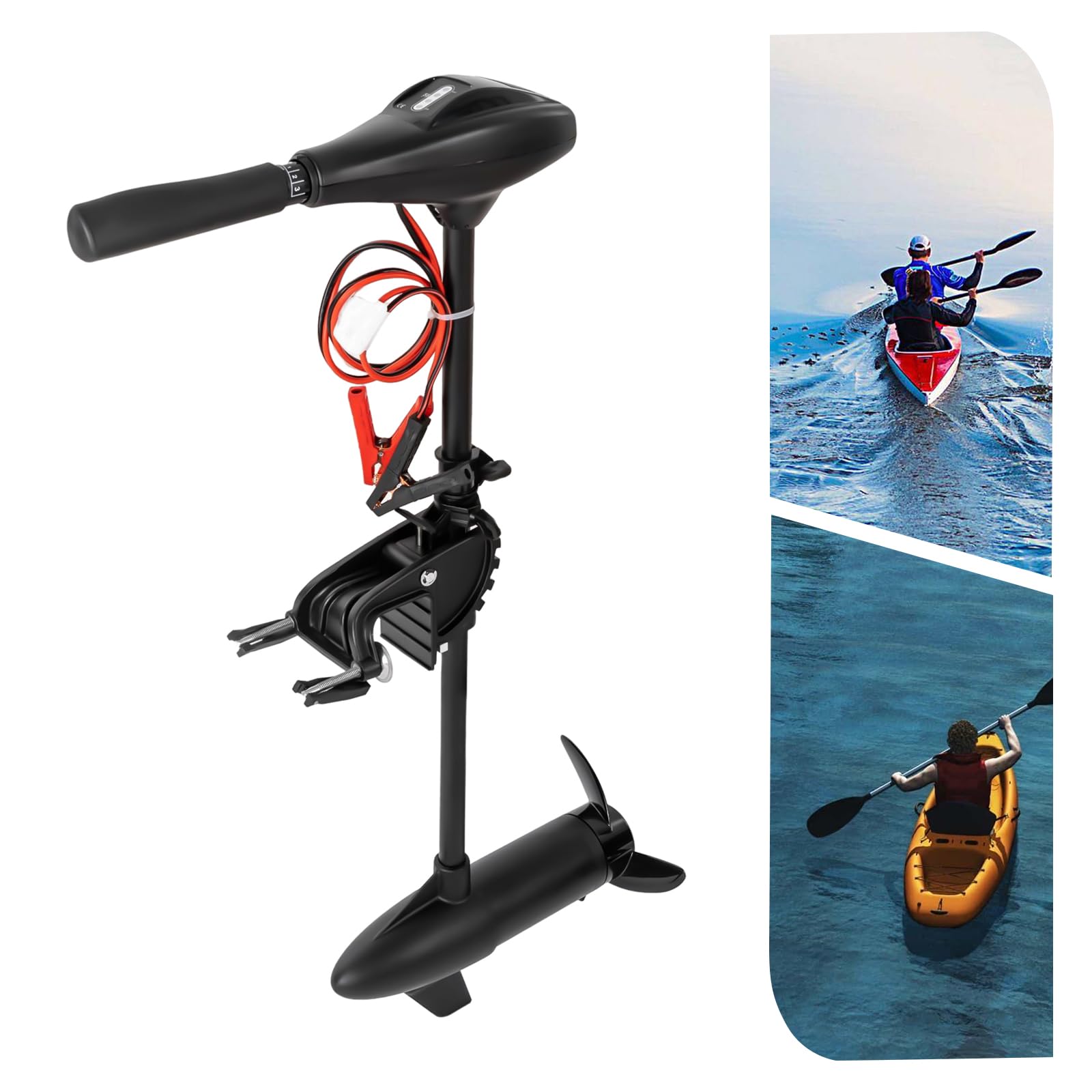 MINRS Moteur électrique hors-bord 612w 26,3 kg 12 volts Moteur de bateau électrique 5 vitesses avant + 3 vitesses arrière Surveillance en temps réel de la performance avec disjoncteur de protection