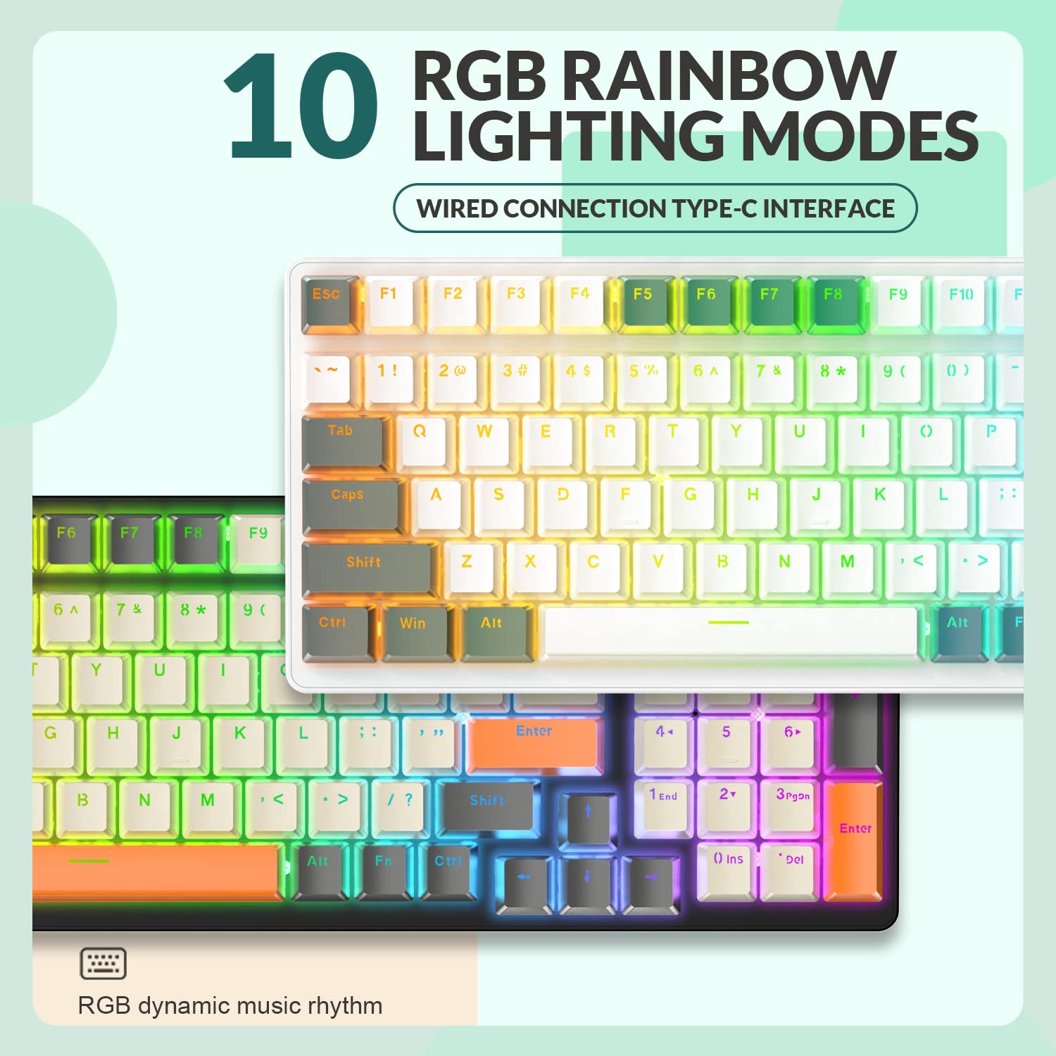 ZIYOU LANG K3 Teclado Gaming Mecánico con Cable 100% – Retroiluminación LED Arcoíris, Teclas Anti-Ghosting Completo, Teclado Numérico, Interruptores Azules, Carcasa Metálica, para PC/Mac – Verde