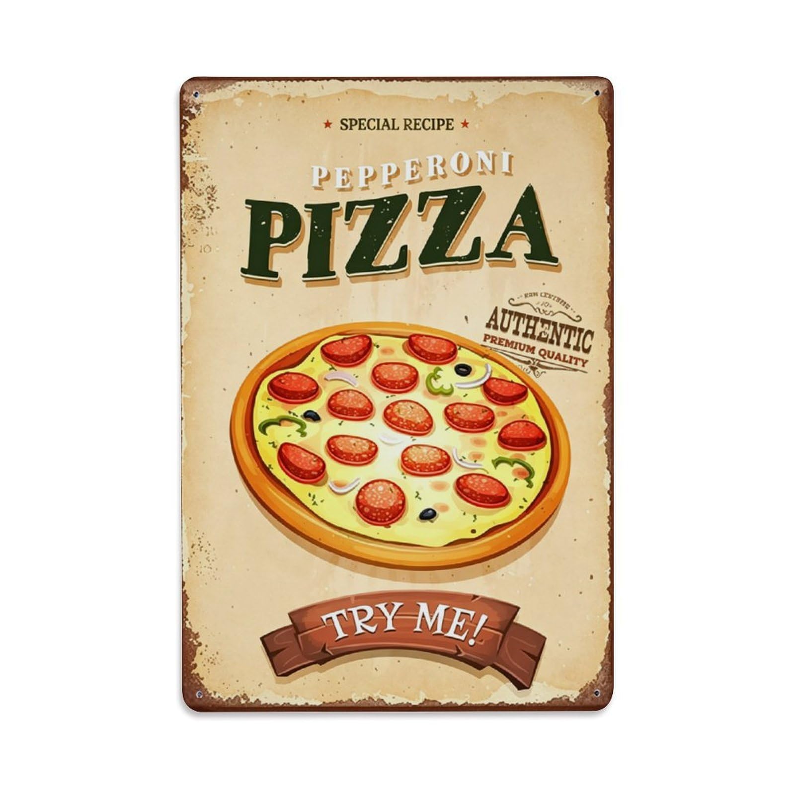 Special Recipe Pepperoni Pizza Try Me Vintage Aluminium Metal Sign, Retro Wall Decor for Home, Bar, Garage & Farmhouse 30x20cm