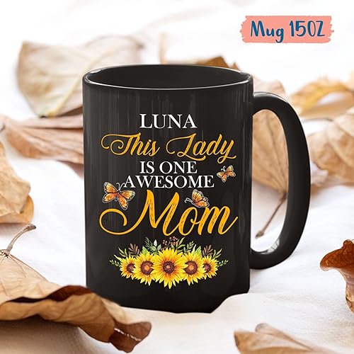 Miniatura 5 de Taza con texto en inglés This Lady Is One Awesome Mom, taza de girasol personalizada, taza de café de girasol, regalo para amantes del girasol,