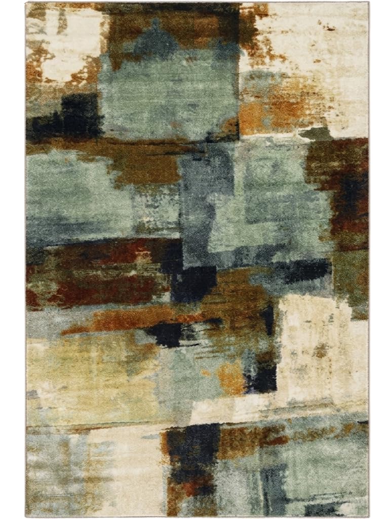 Tappeto Salotto Moderno Astratto Verde Salvia, Beige e Marrone, Lavabile in Lavatrice e Antiscivolo TPR, Pelo Corto Morbido per Soggiorno e Camera da Letto (200 x 300 cm)
