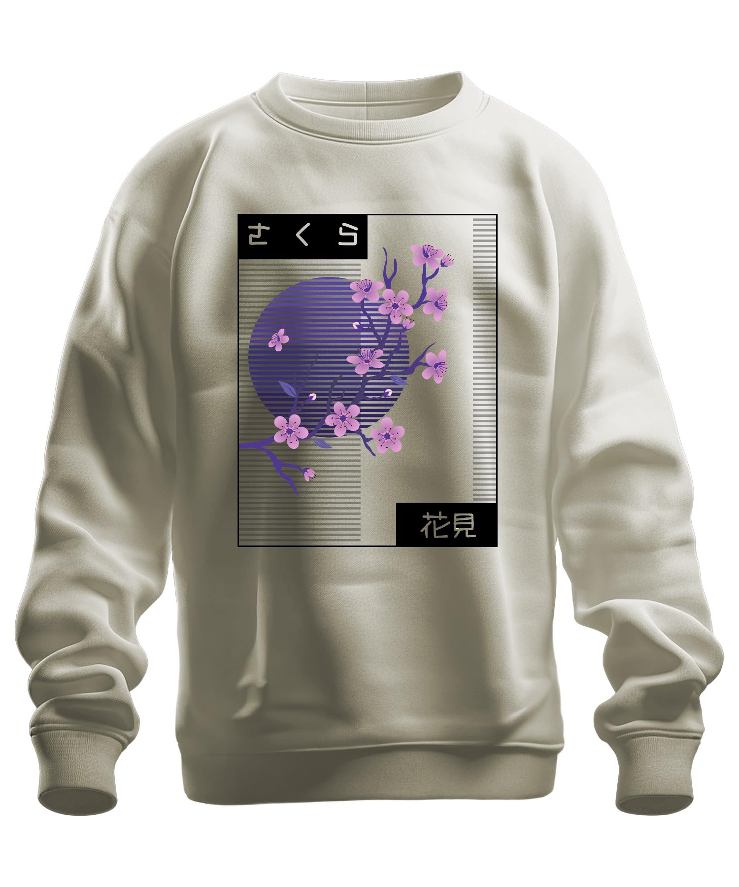 Printera Cherry Blossom Sakura Hanami Japan Retro Vaporwave Night Unisex Sweatshirt Pullover, natural, S