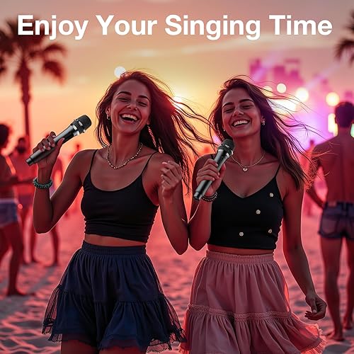 Miniatura 2 de Micrófono inalámbrico, sistema profesional de micrófono dinámico inalámbrico de mano dual con receptor recargable, juego de micrófono de karaoke