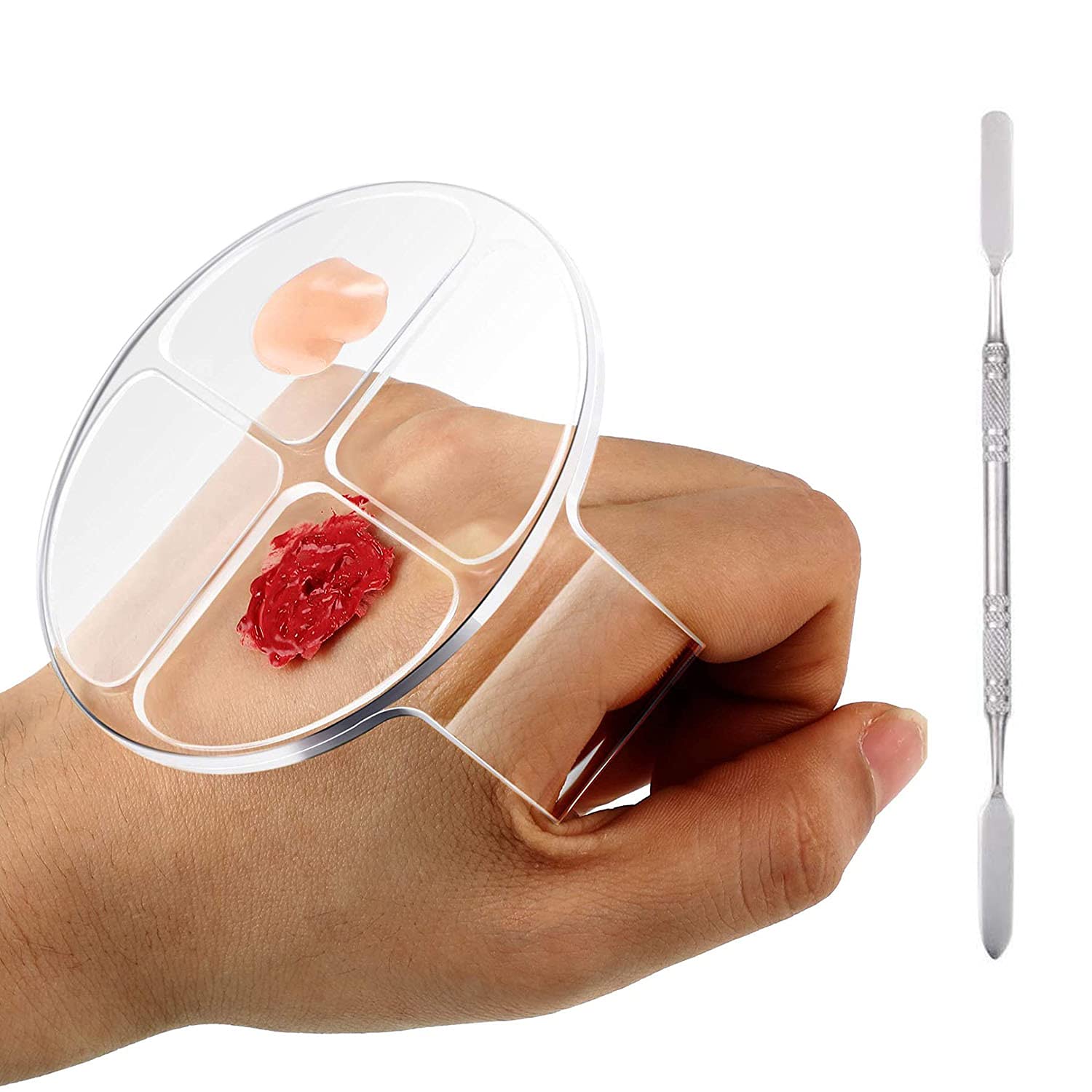Sunnee Round Hand Makeup Mixing Palette Hand-Held Makeup Palette Clear Acrylic Nail Art Manicure Tray Palette With 1 Spatula For Mixing Foundation (Round)
