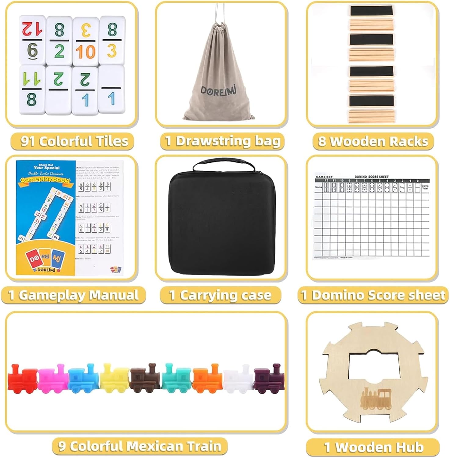 Mexican Train Dominoes Set with Numbers and 8 Wooden Racks+Triangle Domino Set Includes 4 Plastic Racks,