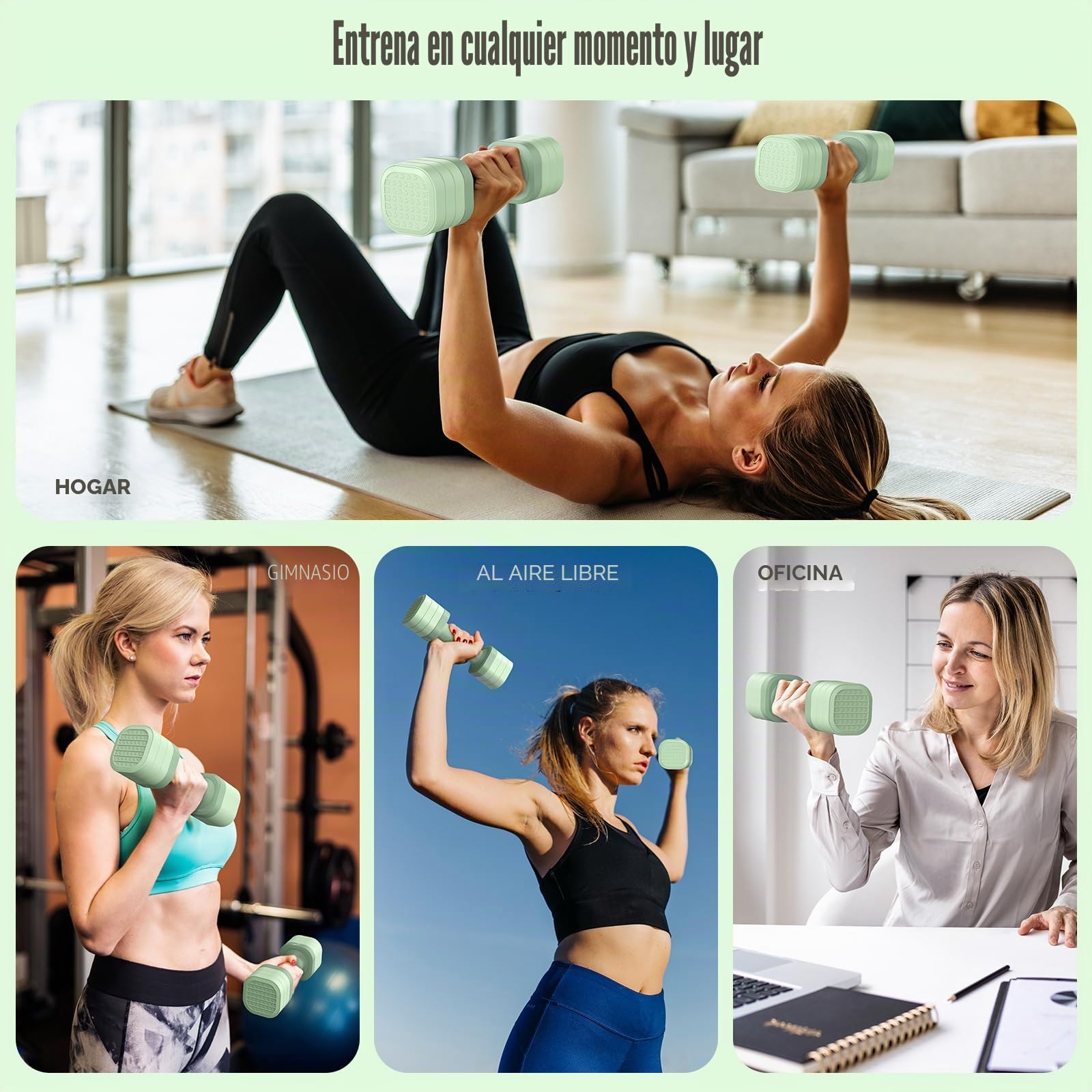 Sportneer Juego de mancuernas ajustables para mujer, par de mancuernas de 0.9 a 2.3 kg, juego de mancuernas 4 en 1, pesas compactas para mujeres, gimnasio en casa, entrenamiento de fitness (verde)