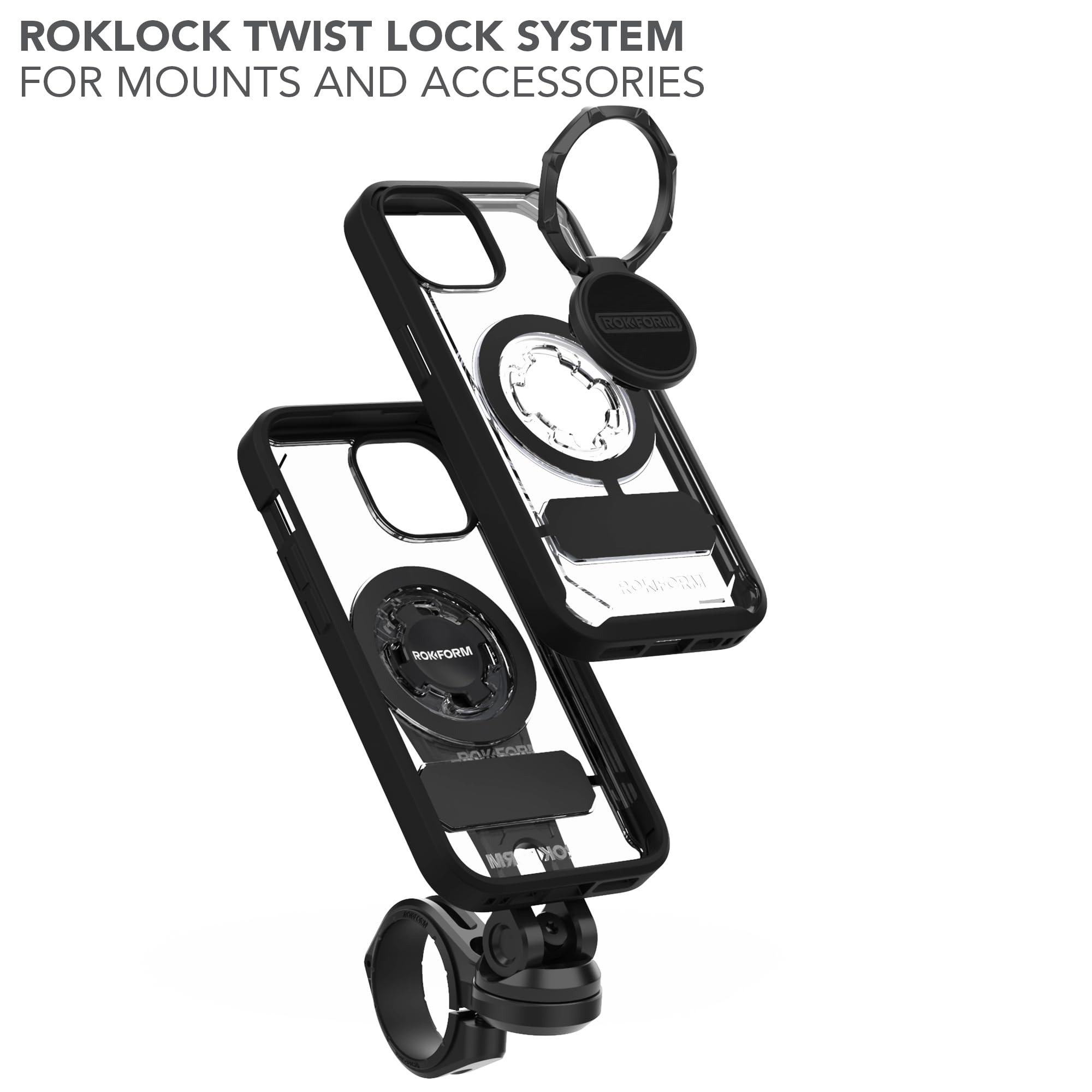 Rokform - Custodia per iPhone 15, serie Crystal, cover magnetica trasparente per iPhone 15 con chiusura a torsione RokLock, armatura sottile testata a goccia (trasparente)