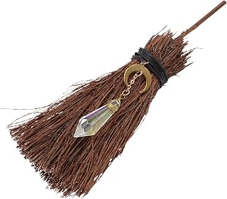 SECFOU Broom for Hanging at Hanging or Ornament Branch Decor Decorative DIY Halloween Crystal Pendant with Iron Hook, Unique Coffee Color Design Home Shop, Halloween Party