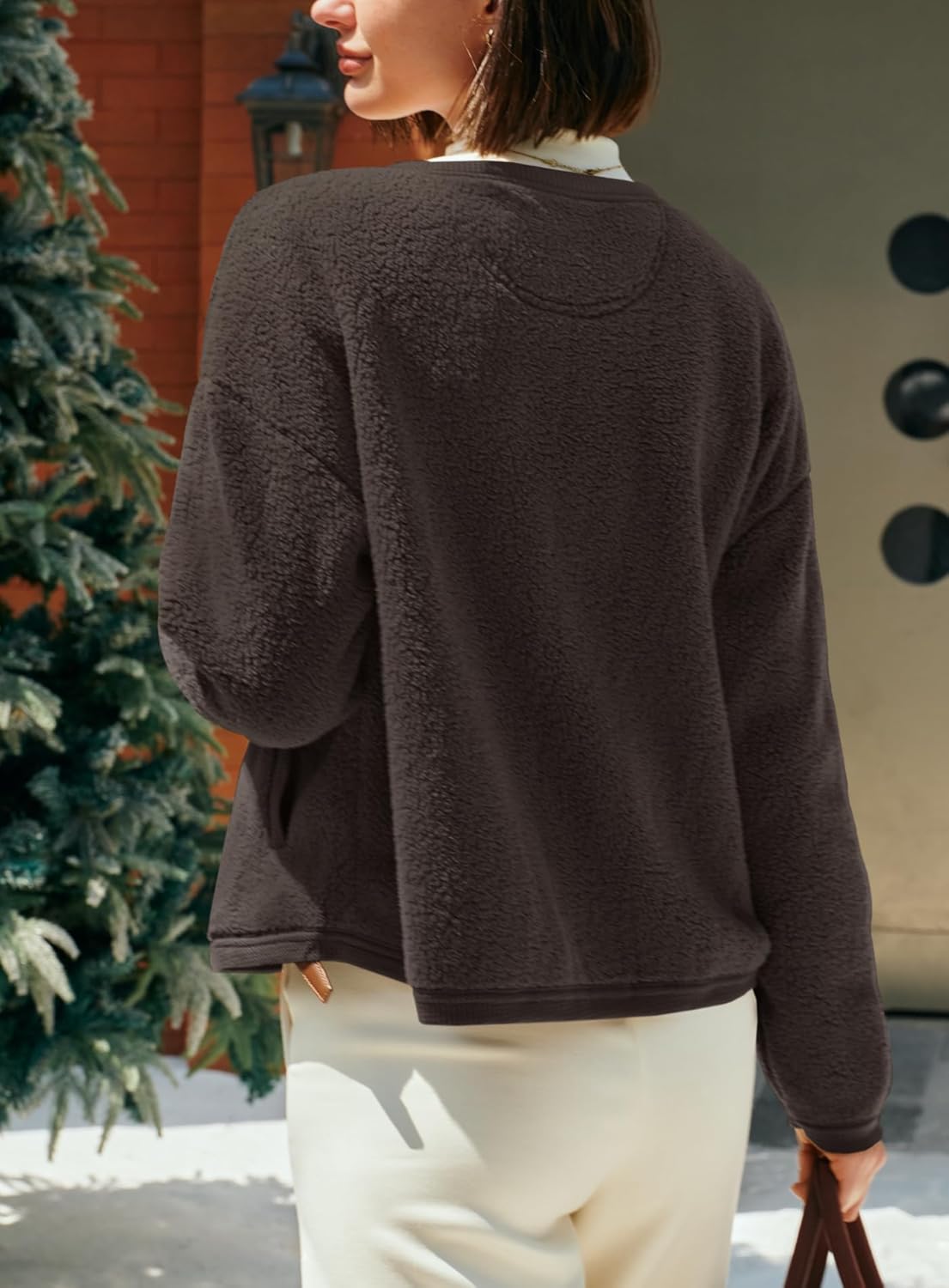 Yanekop Womens Sherpa Jacket Button Down Fleece Winter Coat Fuzzy Jackets Chunky Cardigan Sweaters Open Knit Sweater - Image 6