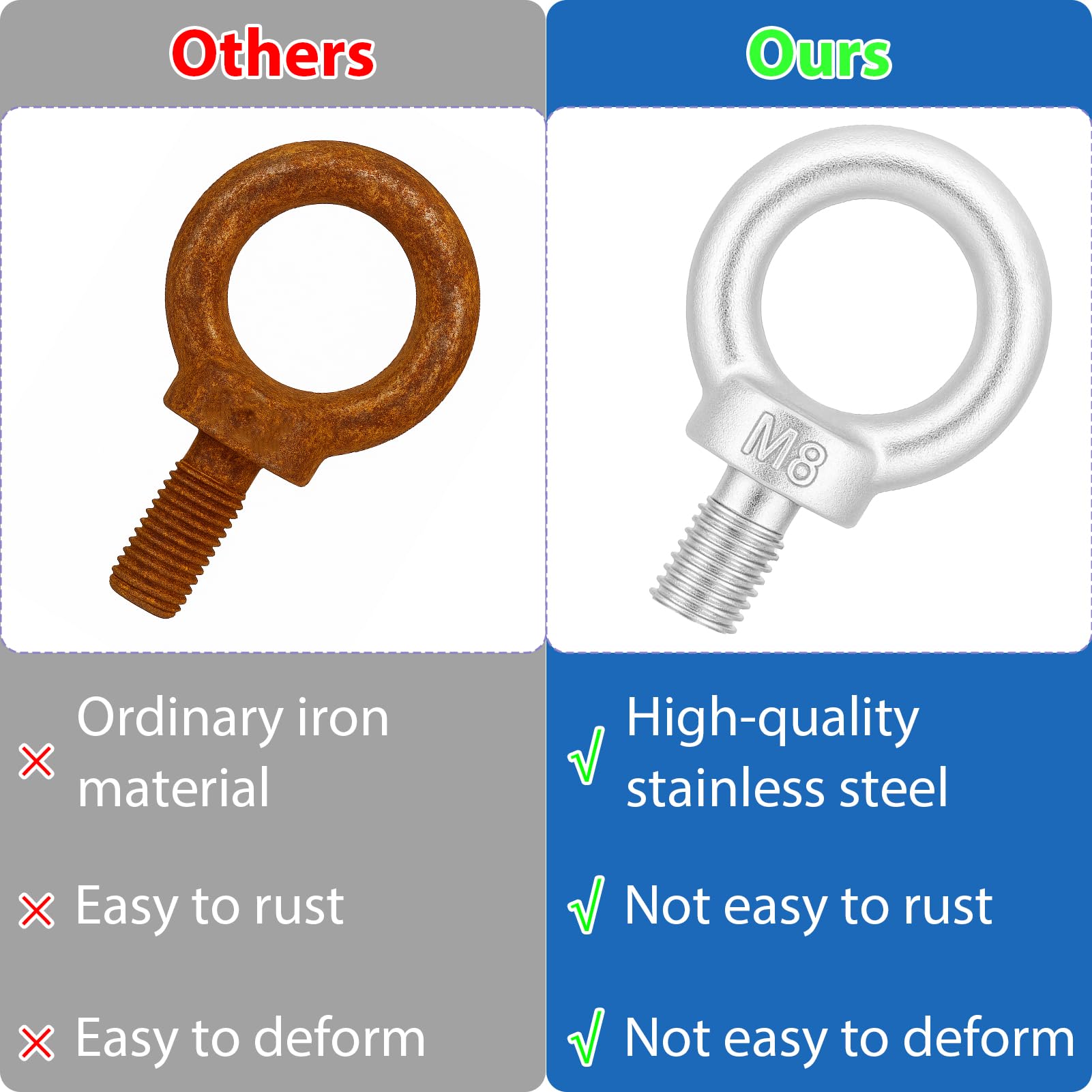 5 viti ad anello M8, vite ad occhiello, dado ad anello, anello rotondo, dado ad anello, per il fissaggio di ornamenti leganti, vasi di fiori, bastoncini a dondolo, ecc.