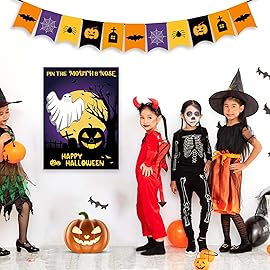 ASTARON Halloween Party Games, Pin The Mouth on Ghost Halloween Party Activities Classroom Games for Children, Kids Birthday Party Games Halloween Party Supplies