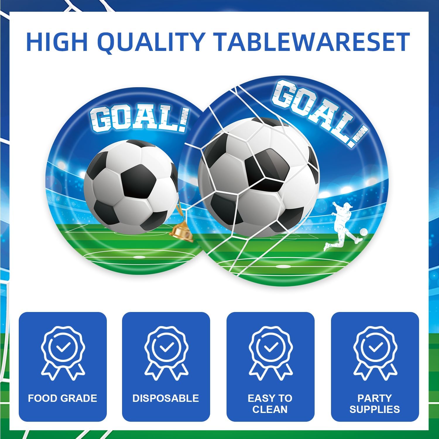 141Pcs Soccer Birthday Party Decorations Sports Themed Soccer Theme Party Supplies with Plates Napkins Cups Knives Forks Straw Tablecloth Set for 20 Guests