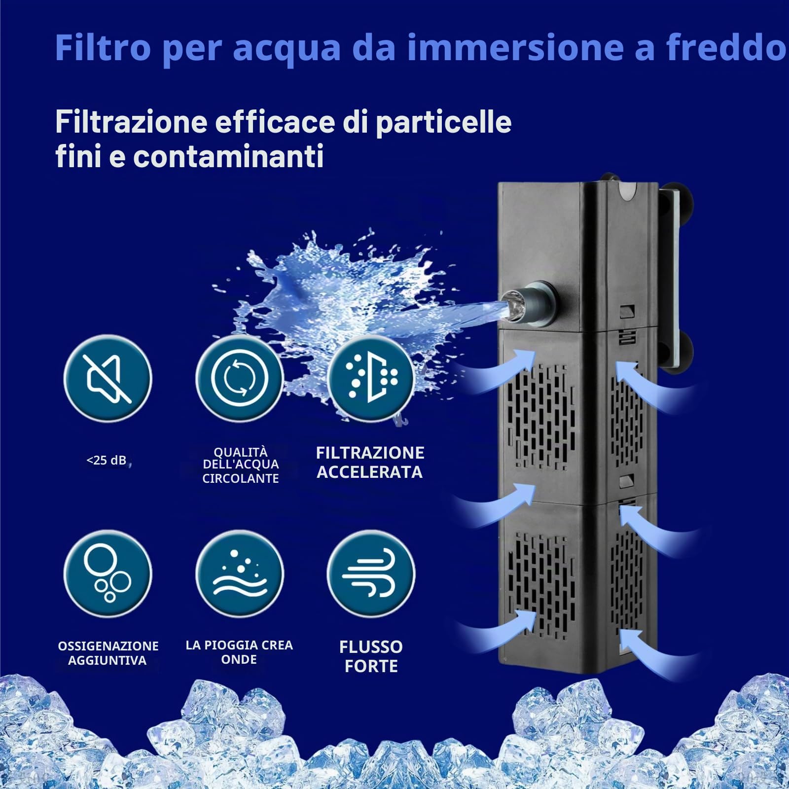 Filtro a immersione fredda con 2 uscite di flusso d'acqua, filtro piccolo per piscina da 500 GPH, vasca da bagno fredda con filtro, accessori per immersione fredda (nero)