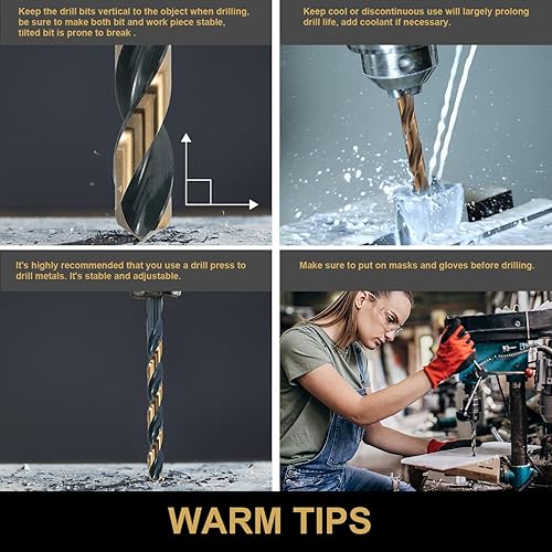 Miniatura 4 de Juego de 29 brocas de acero de alta velocidad con punta de 135 grados con acabado negro y dorado, acero inoxidable, plástico y madera con estuche de