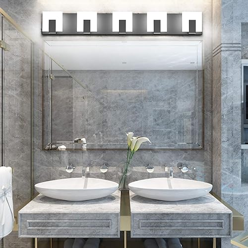 Miniatura 8 de Aipsun - 5 Lámparas de tocador, modernas, de color negro, con luz led arriba y abajo, para colocarlas sobre el espejo del tocador del baño, de 6,000