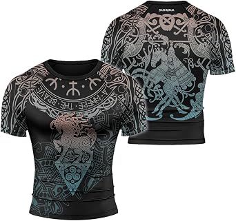 Viking Tatoo Mens Short Sleeve Rash Guard Baselayer Compression Shirt for BJJ MMA Jiu Jitsu Wrestling Training
