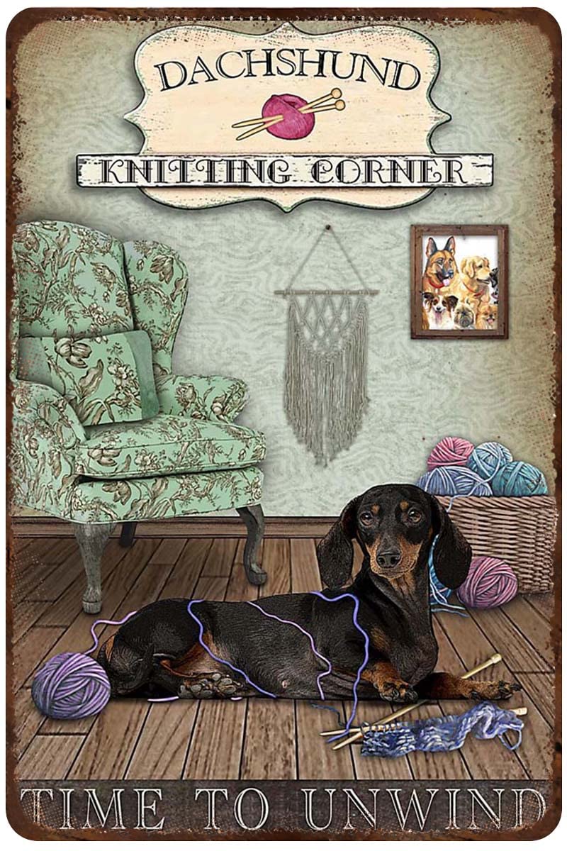 Azolid Style3 Metal Signs Knitting Corner Dachshund Tin Sign Vintage Funny Home Kitchen Bar Club Cave Rustic Wall Art Decor 14X20cm