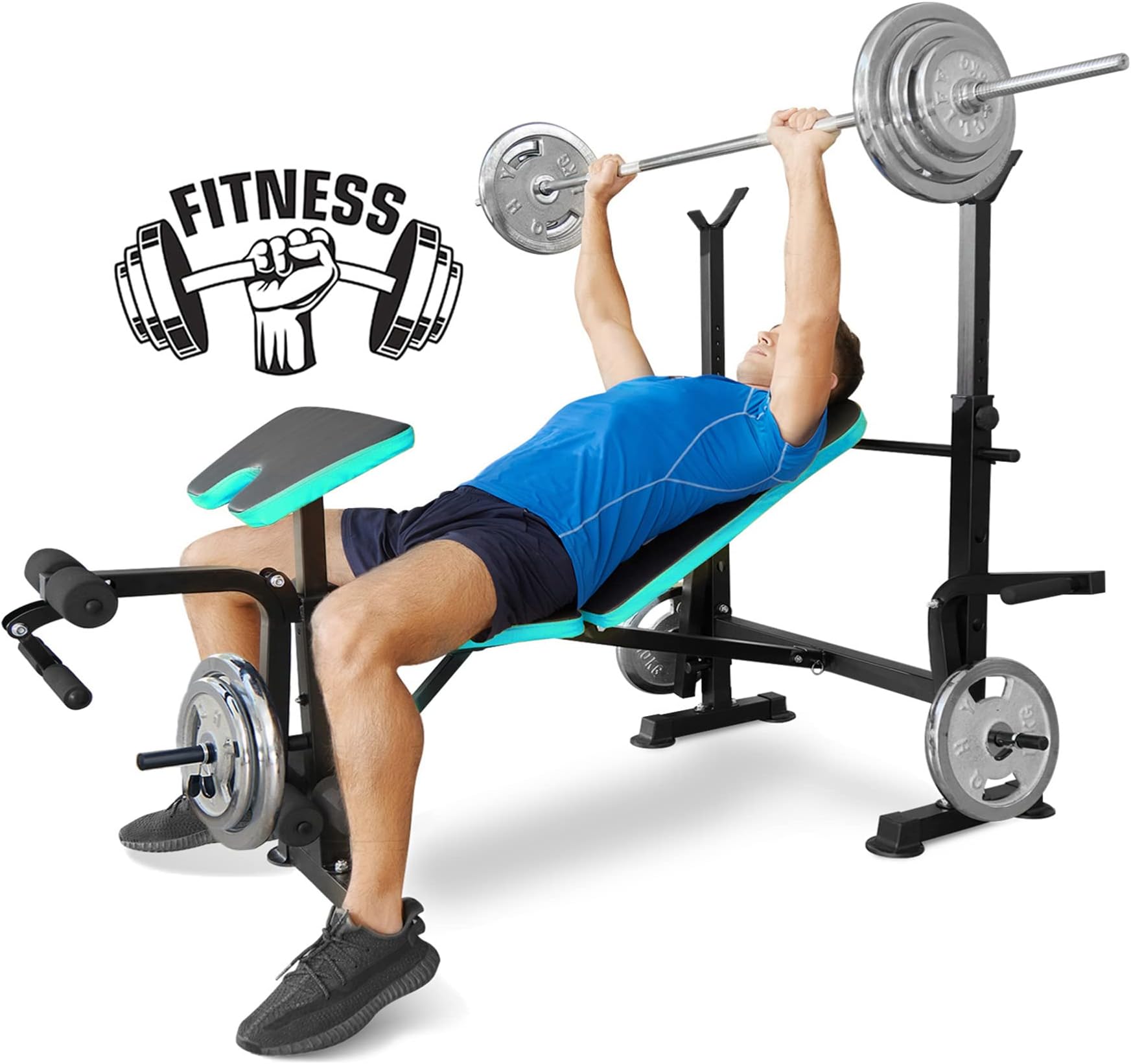 OppsDecor 330lbs All-in-one Weight Bench Set with Bar Rack Adjustable Incline Bench Press Set Strength Training Workout Bench for Home Gym