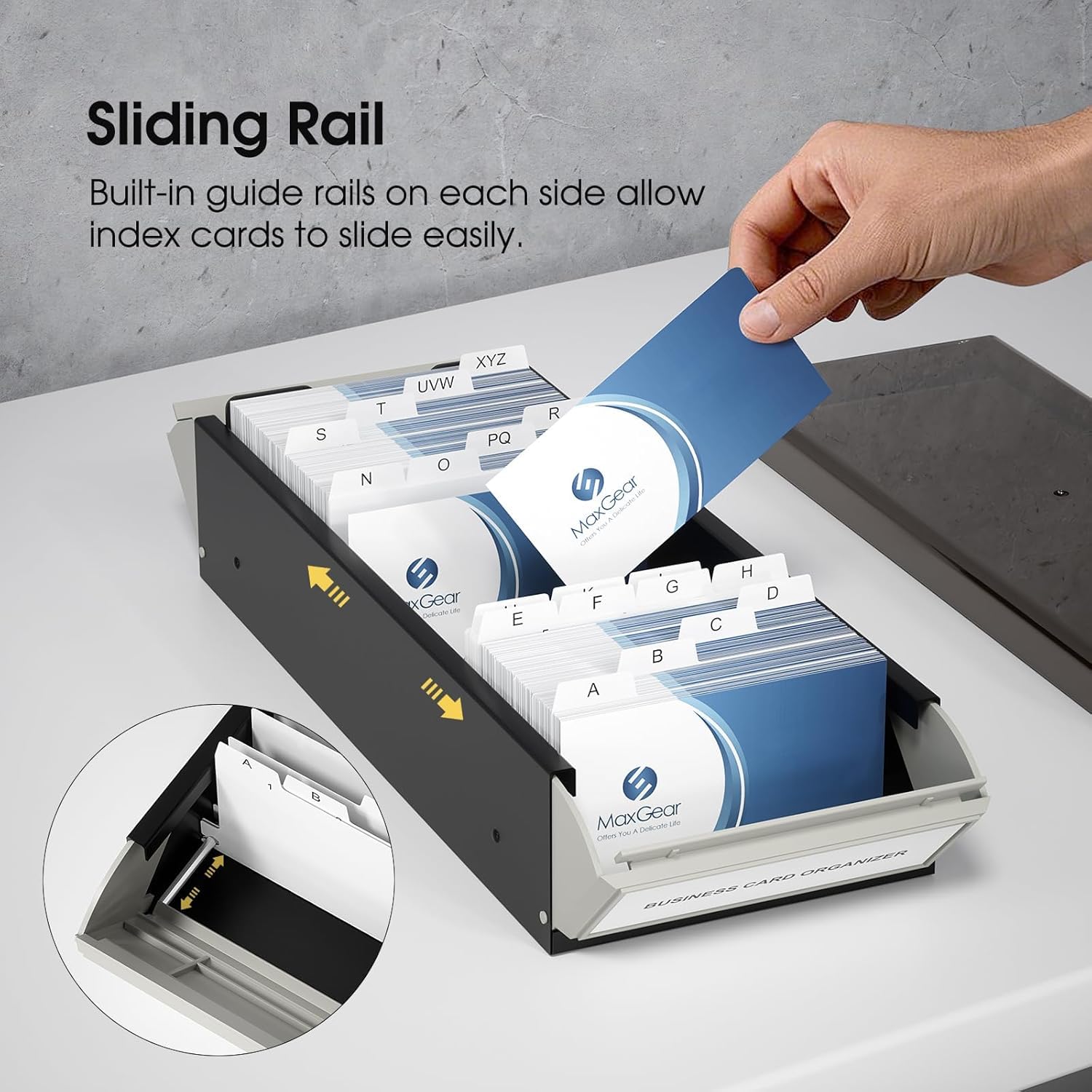 Portatarjetas de Visita, Almacenamiento de hasta 800 Tarjetas Caja de Tarjetas de Visita Extensible de Metal Y Plástico con Tapa Transparente(Negro)