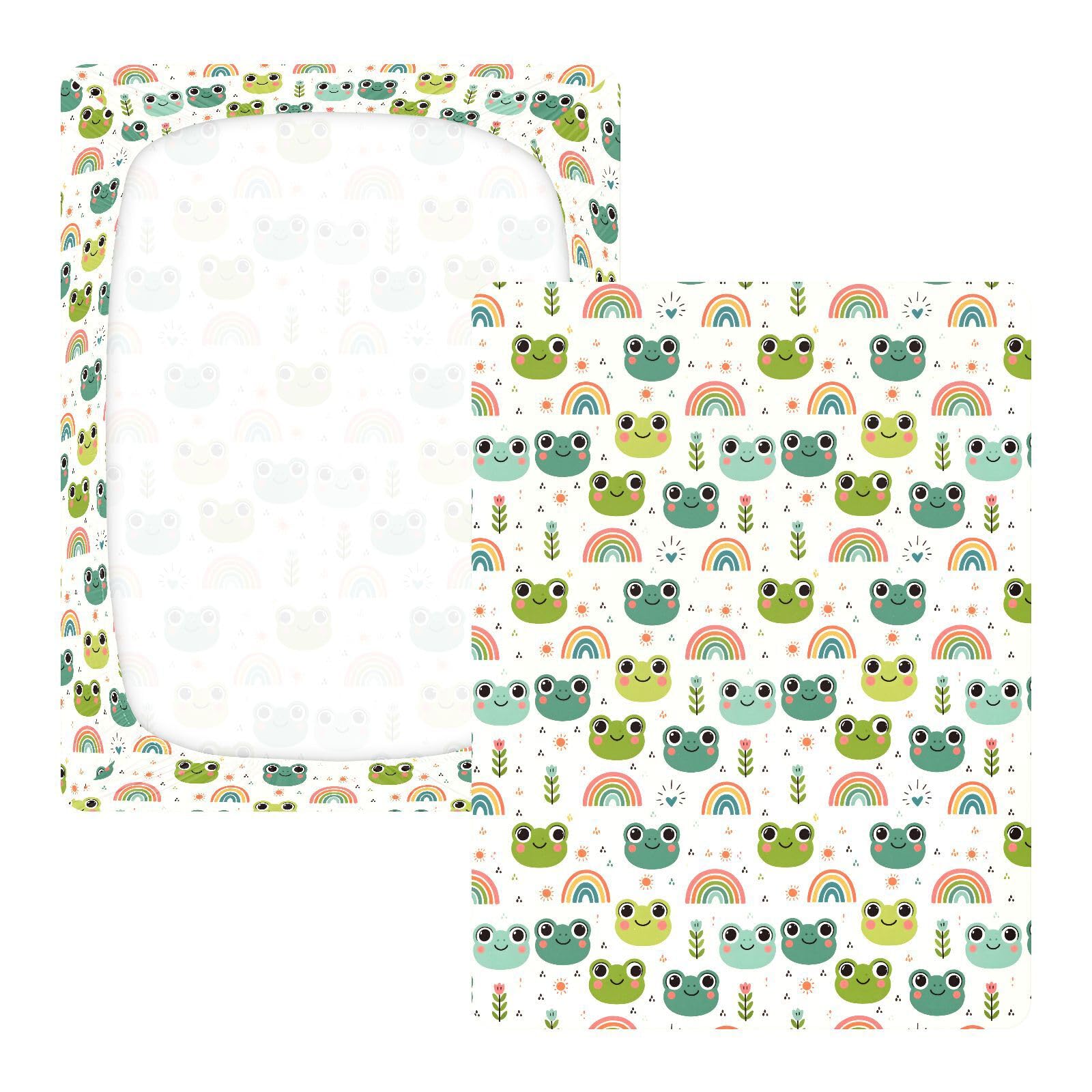 Babybettlaken mit niedlichem Froschkopf, Regenbogenfarben, für Jungen und Mädchen, weiche Standard-Matratze, Spannbetttuch, 71,1 x 132,1 cm