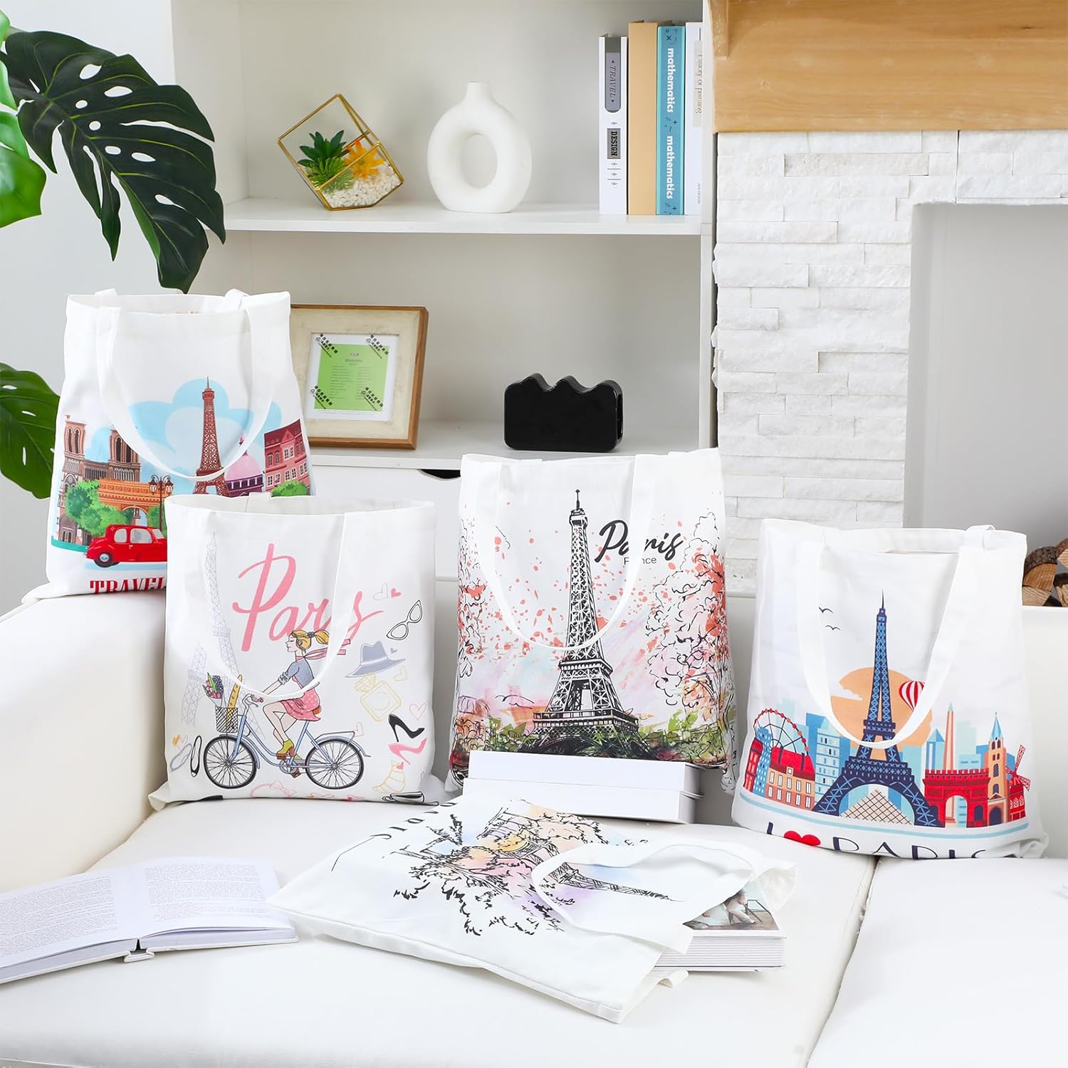 9 Pcs Paris Tote Canvas Bags Souvenir Gift Grocery Shopping Tote Bag for Travel Gifts