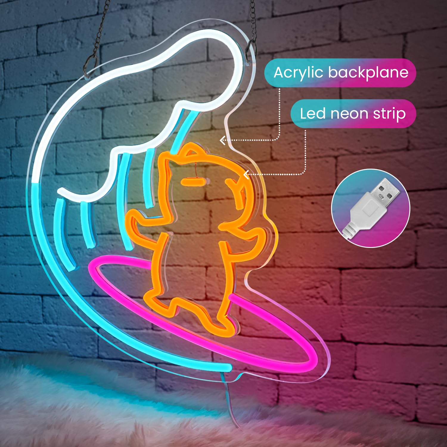 Surfendes Capybara Neon Schild niedliche Tier Dimmbar LED Schilder für Kinderzimmer USB Capybara Nachtlicht lustige Leuchtreklame für Kinderzimmer Spielzimmer Bar Strand Party Geschenk