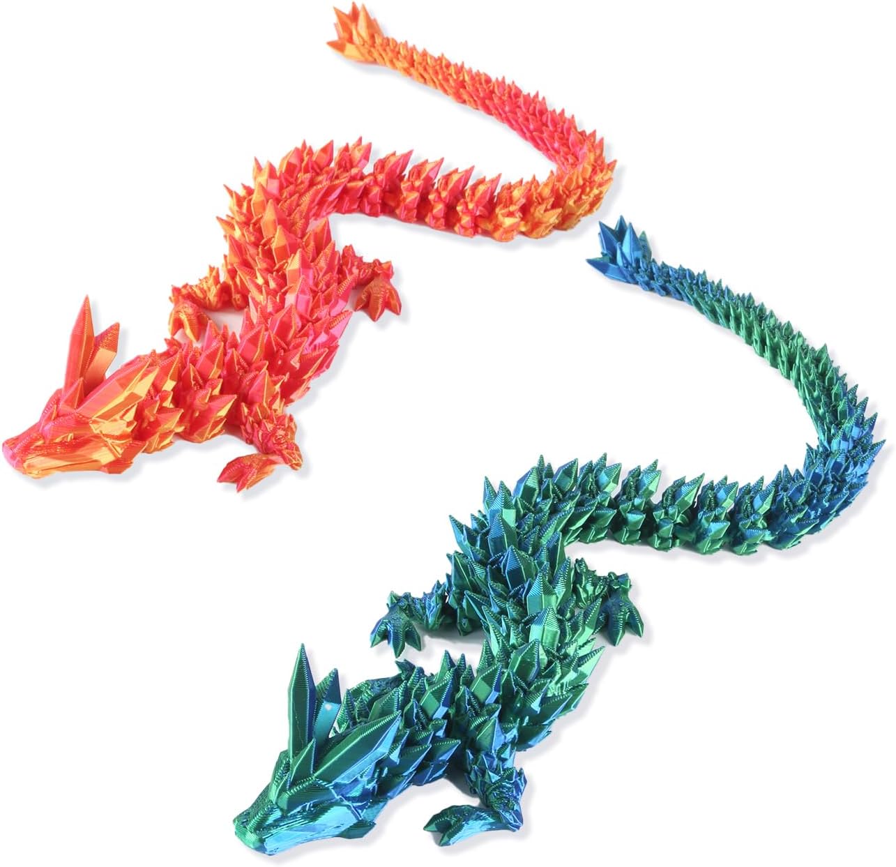 2 Pcs 15.7in Large Size 3D Printed Dragon,3D Crystal Dragon Fidget Toy for Autism/ADHD,Dragon 3D Executive Desk Toys,Home Office Decor (Red Green)