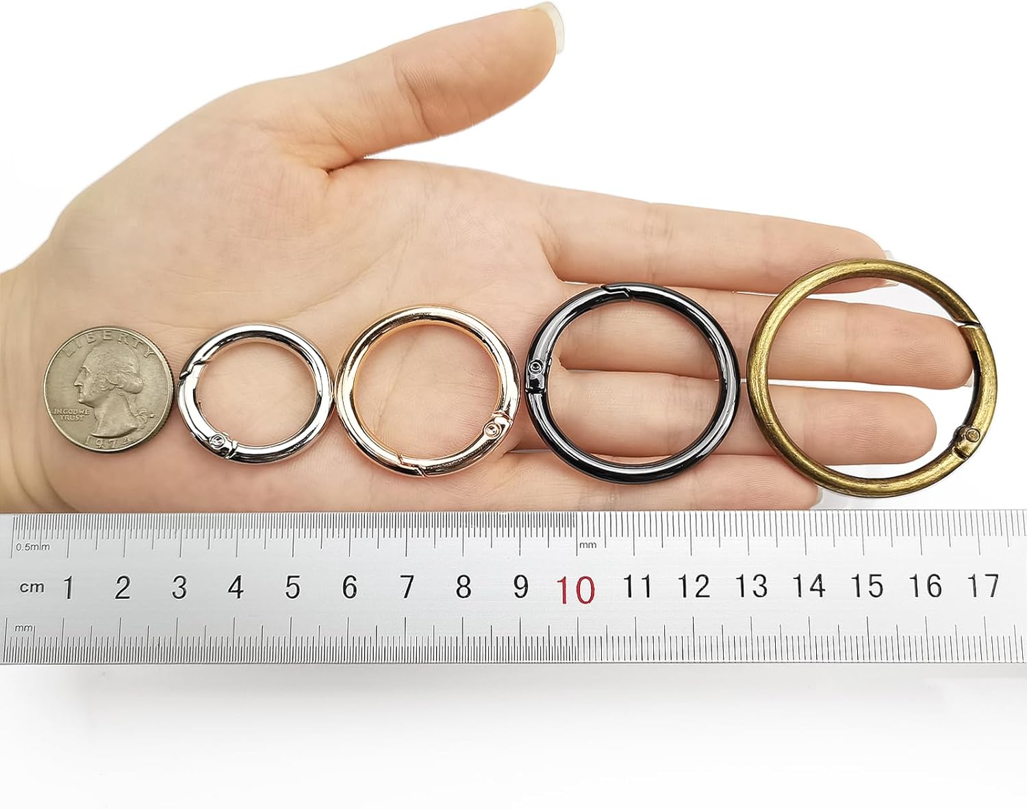 15pcs Trigger Spring O Rings Round,Metal Keychain Ring Round Carabiner Clips for Keyrings Buckle, Bags,Purses - Image 5