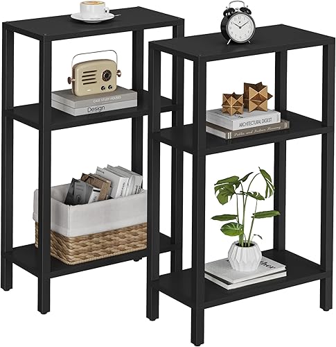 Miniatura 19 de TUTOTAK Mesa auxiliar pequeña, mesa auxiliar estrecha, juego de 2, mesa de sofá delgada, mesita de noche delgada, mesa de sofá, sala de estar,