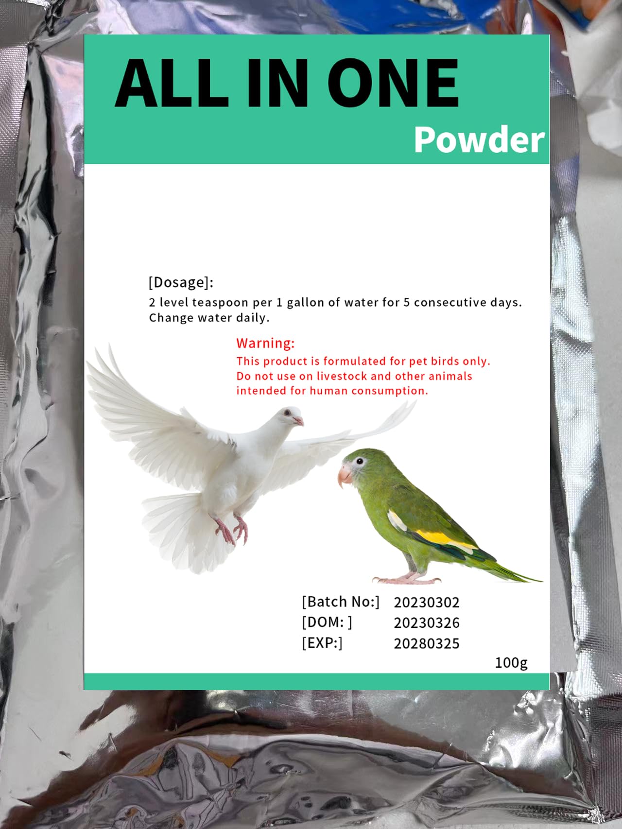 All in One Pigeon Medicine Powder, Chickens Medicine, Bird Aviary, Canary, Finches, Parakeet, Cockatiels, Parrots and Cage Small Birds