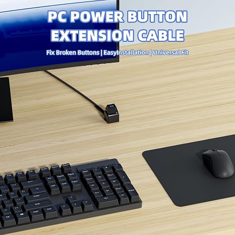 PC Power Button with 118 Cable - Desktop Computer Power Switch, External ON/Off Switch LED, PC Power Supply Button Splitter for Computer Motherboard (Black 118'')