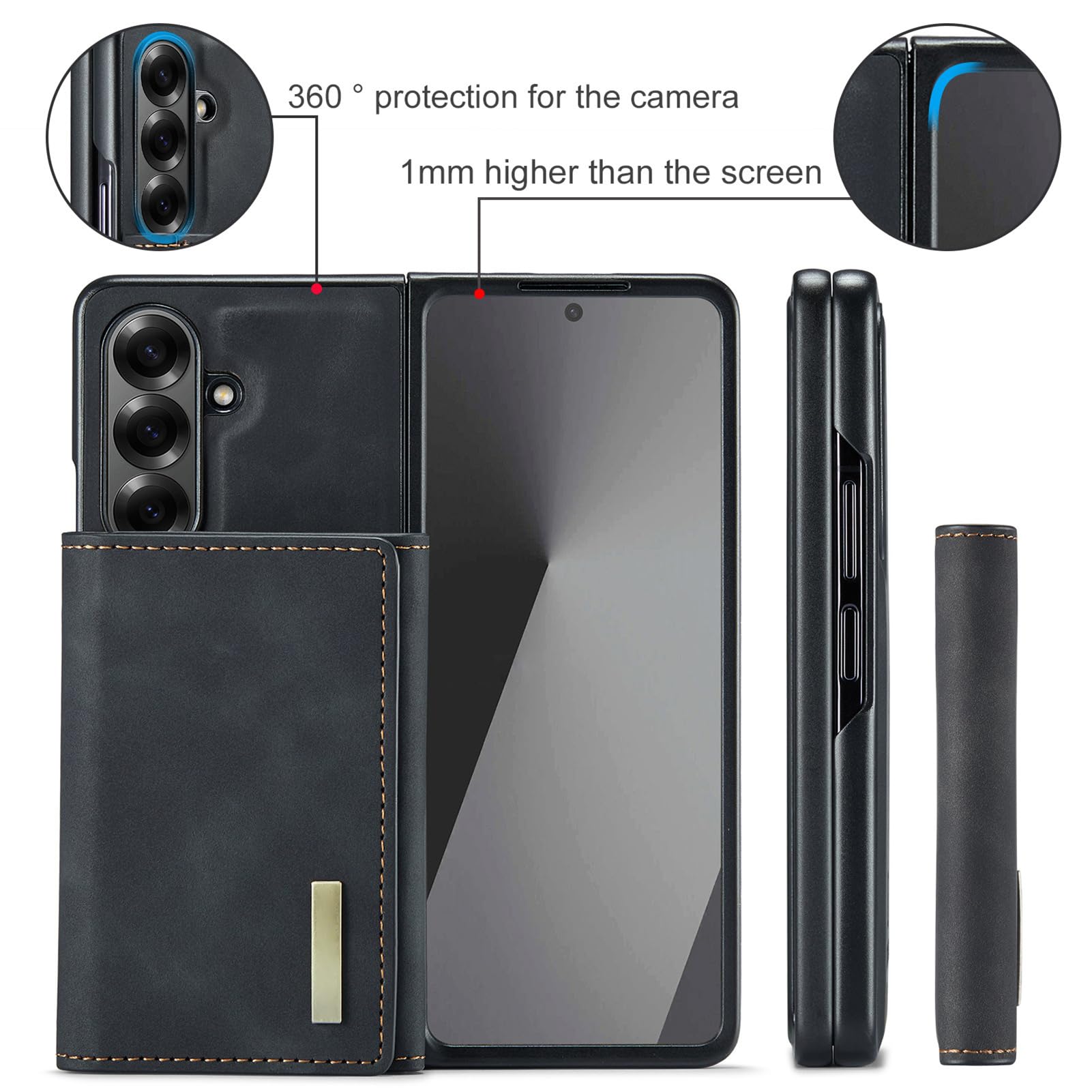 Custodia per Samsung Galaxy Z Fold 8 Ultra, Rimovibile Portacarte | Funzione Supporto Magnetica Affari Funzione Supporto Cover In Pelle Guscio Per Uomo Donna,Nero,Fold 8 Ultra