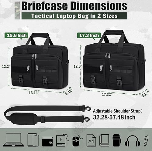 Miniatura 5 de RAINSMORE Bolso Táctico para Laptop de 15.6/17.3 Pulgadas Bolso de Trabajo para Hombres Bolso de Computadora para Negocios Bolso Mensajero Militar
