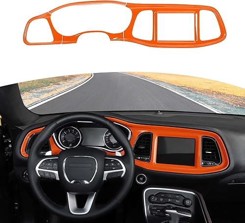 Miniatura 8 de RT-TCZ Cubierta para tablero de consola central roja Challenger para Dodge Challenger 2015-2023, accesorios interiores rojos, 4 piezas