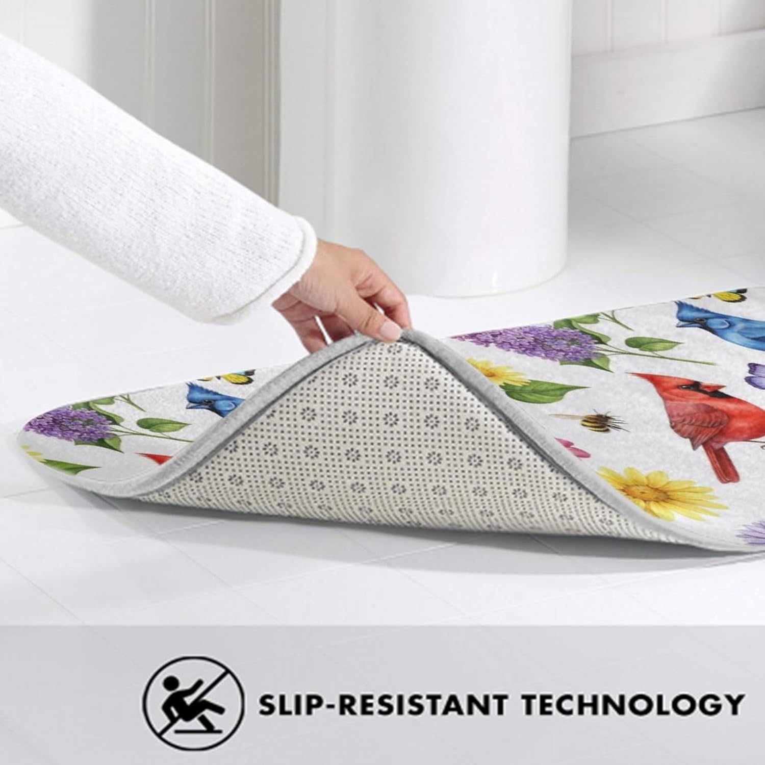 Quickly Dry Non-Slip Bathroom Rug Set, Birds Animal Flying Bath Mat Toilet Decor Mats 3 Pieces for Bath Floor, Washable and Art Pattern Bath Rug/Counter Mat/Lid Cover Mat