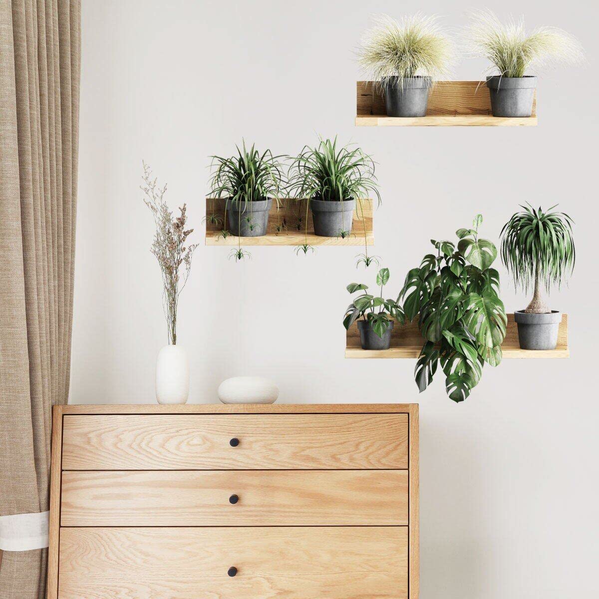 Hrippy Style1 Potted Plants Leaves Wall Stickers 3D Hanging Shelves Plants Wall Art Decals Decorations For Bedroom Living Room Murals