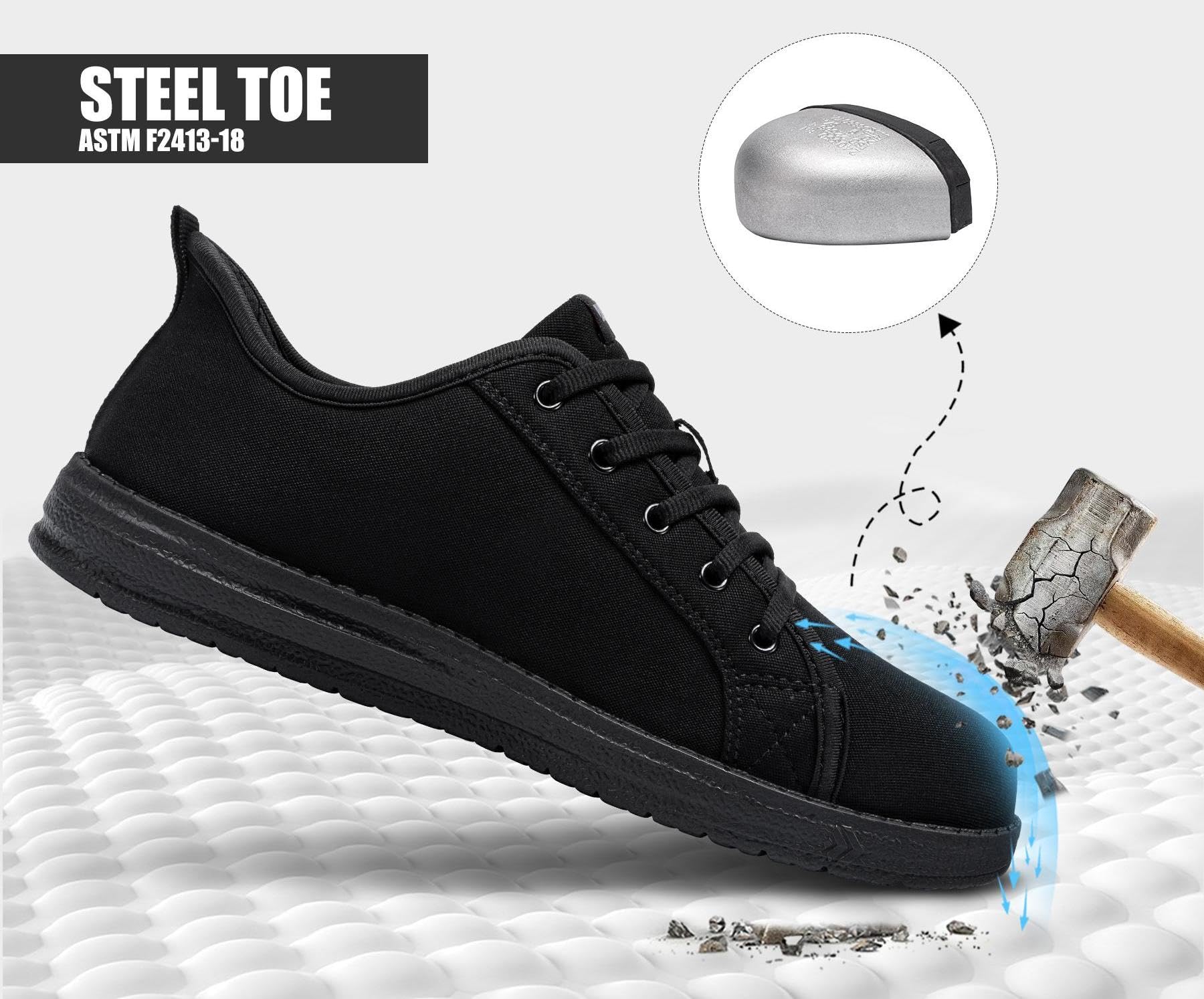 LARNMERN Zapatos de Seguridad para Hombre Slip On Zapatillas Trabajo con Puntera de Acero Calzado Seguridad Ligero Comodo Calzado de Seguridad Hombre Amortiguación