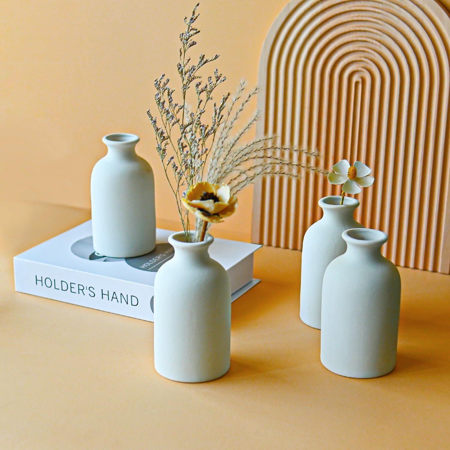 Modern White Small Ceramic Vase Set of 12 for Living Room Bedroom 4.72'' Minimalist Fresh Flower Vases for Home Decor Office Centerpieces Fireplace Nordic Style Gift for Fake Plant 12 Pack