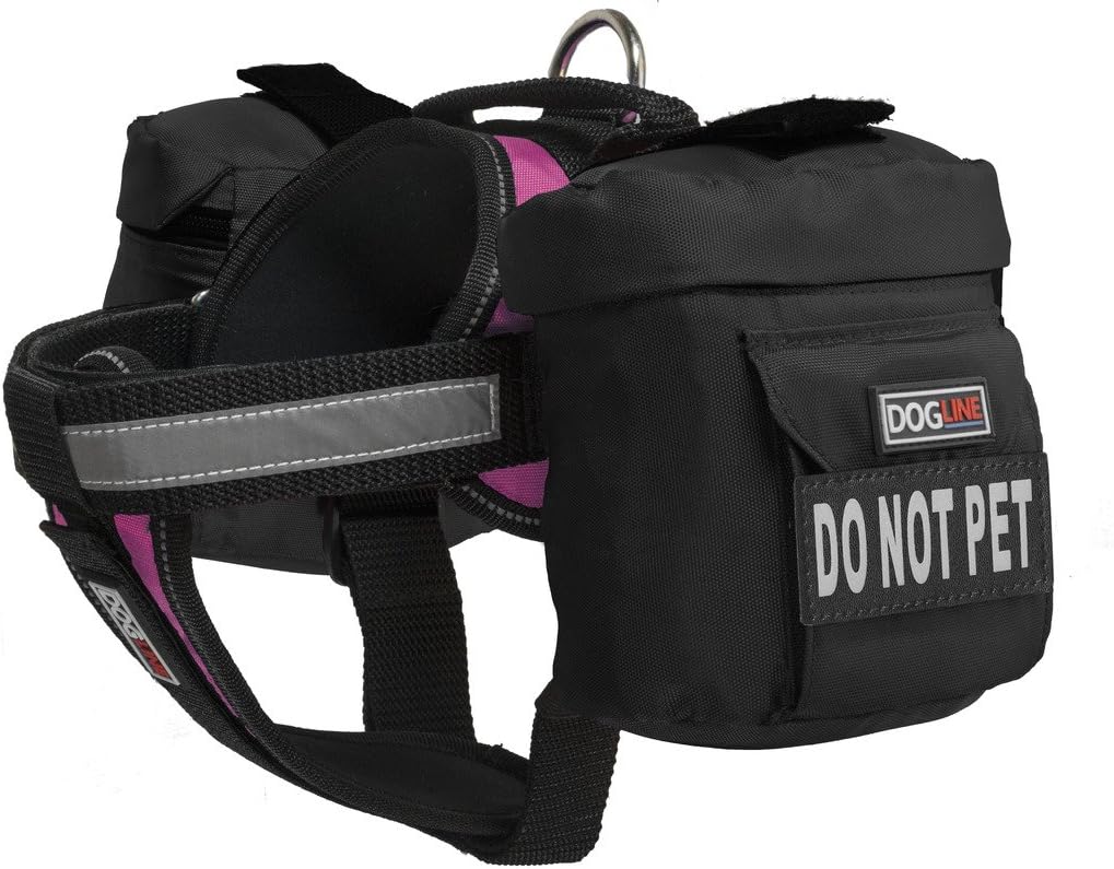 Dogline Unimax Multi-Purpose Vest Harness for Dogs with 2 Removable DO NOT PET Patches and 2 Removable Side Utility Bags (Pink, X Large (36" - 46"))