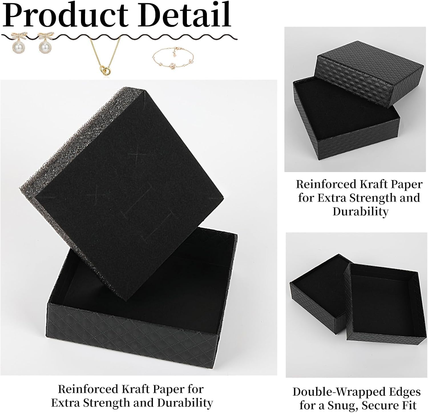 excvalues 48 Pack Cardboard Jewelry Gift Boxes 3.5x3.5x1 Inch Bulk Packaging Small Jewelry Box with Lids for Necklace Ring Bracelet Earring(Black)