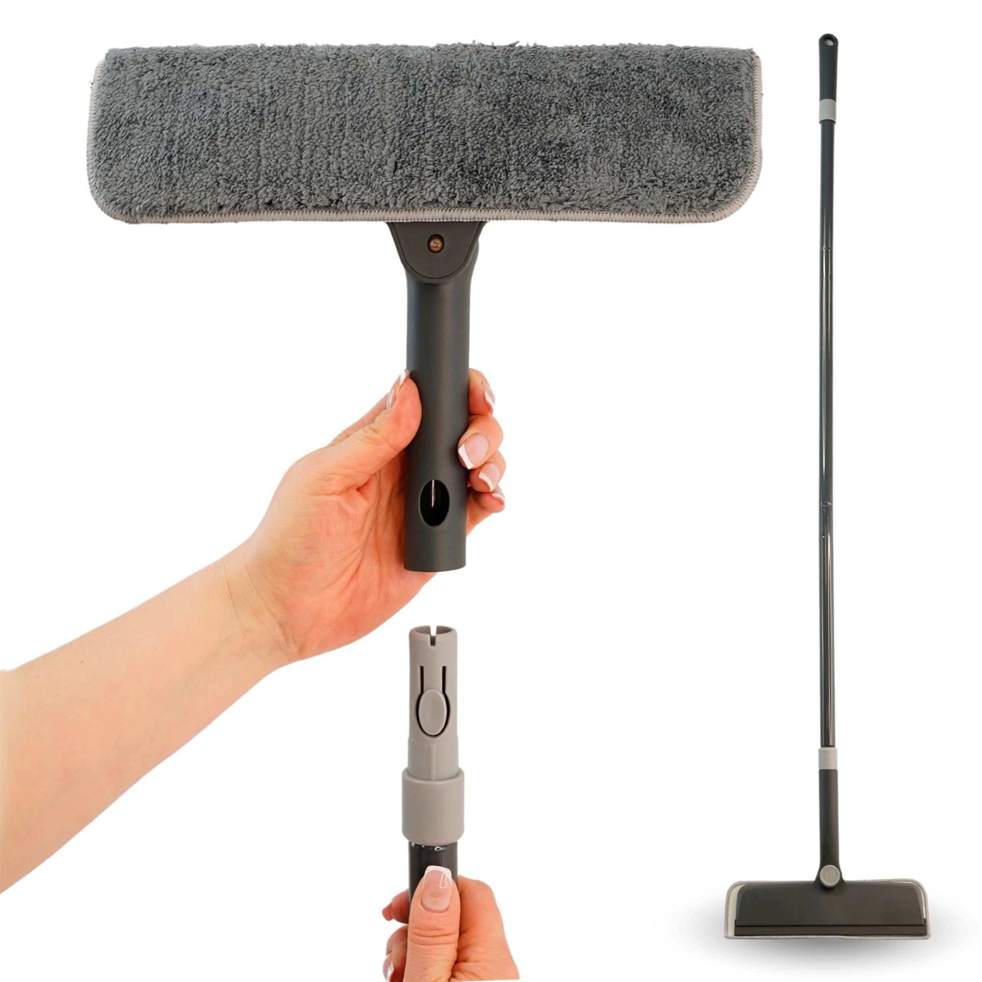 DAVAY Limpia Cristales 2 en 1 - Cabezal Giratorio 360º y Mango Desmontable - Ideal para Limpiar Cristales por Dentro y por Fuera -Limpiador Extensible 135cm de Largo - Adecuado para Vidrios y Espejos