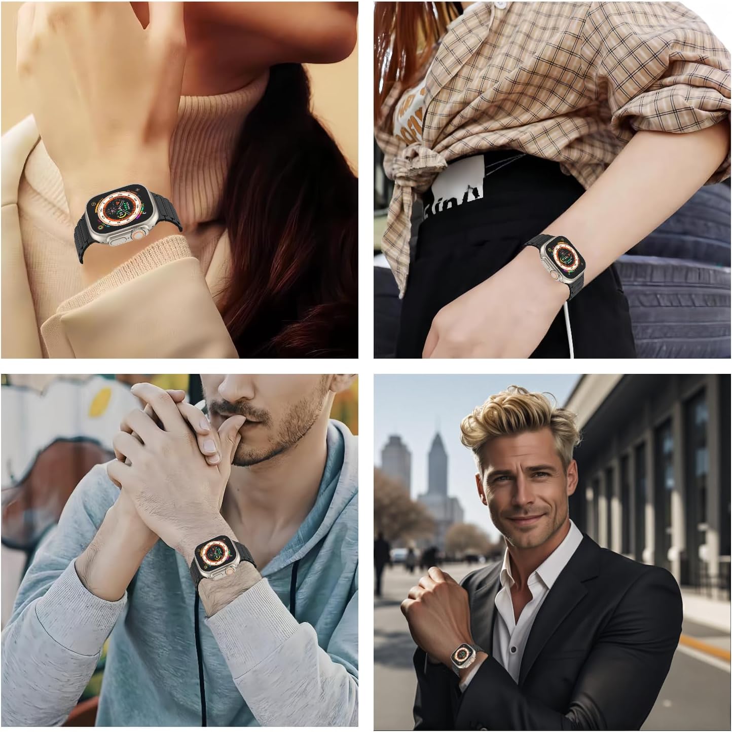 Magnetic Band Compatible with Apple Watch Ultra 2/Ultra Band for Men 49mm 46mm 45mm 44mm 42mm, Silicone Sport Waterproof Loop Strap Magnet Link for iWatch Series SE 10 9 8 7 6 5 4 3 2 1(2PCAK)