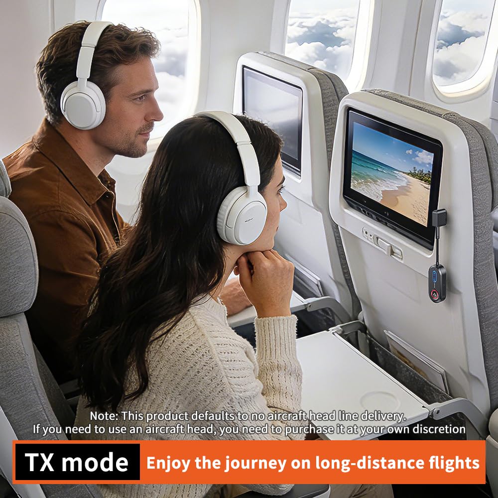 Receptor transmisor Bluetooth 5.4 para 2 AirPods/auriculares, adaptador de audio Bluetooth 2 en 1 para TV, viajes en avión, adaptador inalámbrico AUX de 3.5 mm para estéreo de coche/hogar