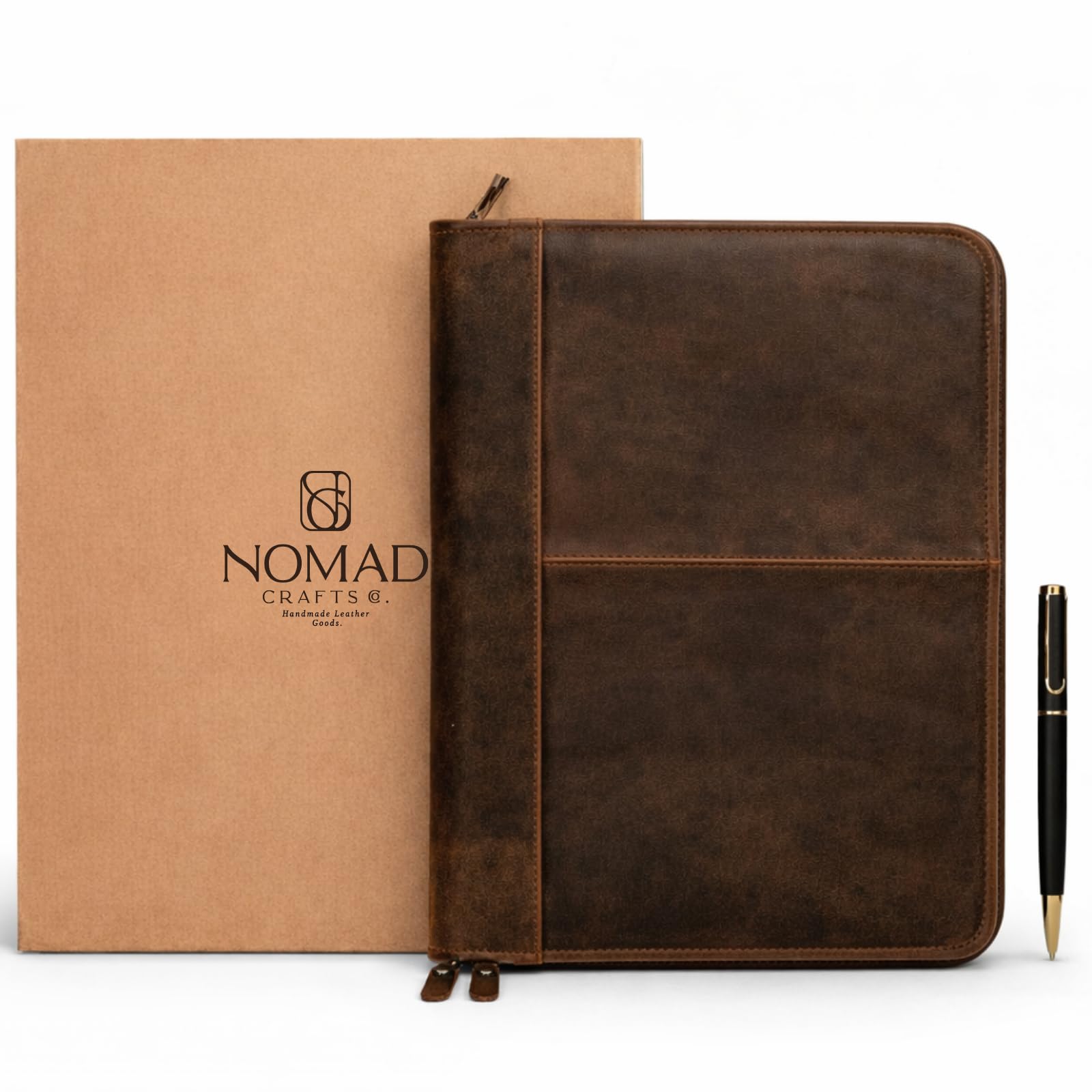 Leather Padfolio with Zipper – Business Portfolio for Men and Women, Legal Pad Portfolio, Leather Folder, Professional Padfolio for Meetings and