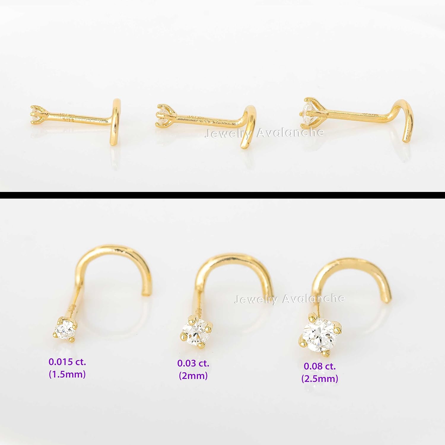 Jewelry Avalanche Diamond Nose Screw Nose Stud 14K Gold 20G Nose Stud 1.5mm-2.5mm Unisex Cork-screw Diamond Nose Stud