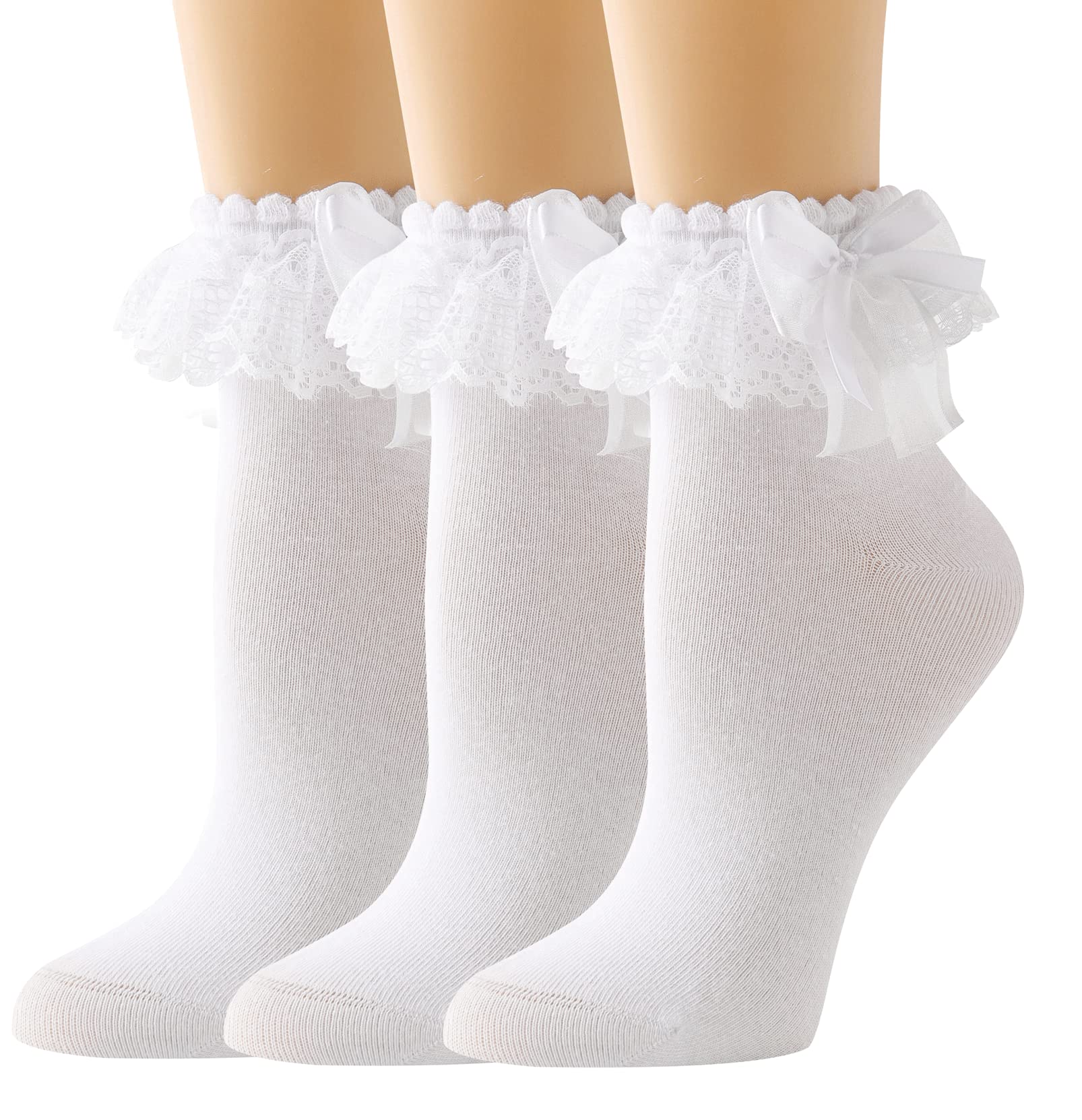 Lace Ruffle Frilly Socks for Women - Lace Ankle Socks with Bow